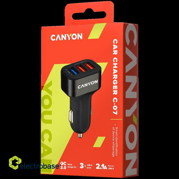 CANYON car charger C-07 QC 3.0 2.4A/3USB-A Black image 3