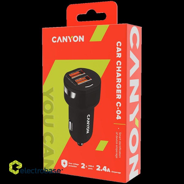 CANYON car charger C-04 2.4A/2USB-A Black фото 5