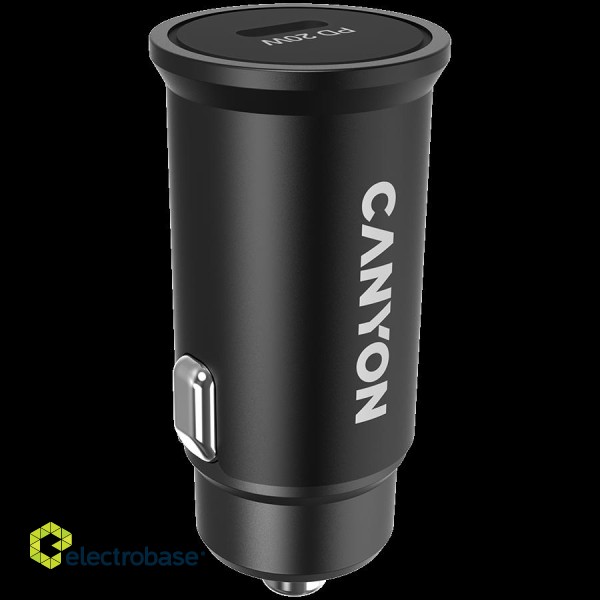 Canyon C-20, PD 20W Pocket size car charger, input: DC12V-24V, output: PD20W, support iPhone12 PD fast charging, Compliant with CE RoHs , Size: 50.6*23.4*23.4, 18g, Black image 2