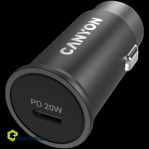 Canyon C-20, PD 20W Pocket size car charger, input: DC12V-24V, output: PD20W, support iPhone12 PD fast charging, Compliant with CE RoHs , Size: 50.6*23.4*23.4, 18g, Black image 3