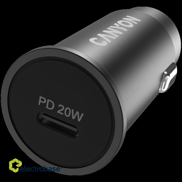 Canyon C-20, PD 20W Pocket size car charger, input: DC12V-24V, output: PD20W, support iPhone12 PD fast charging, Compliant with CE RoHs , Size: 50.6*23.4*23.4, 18g, Black image 4