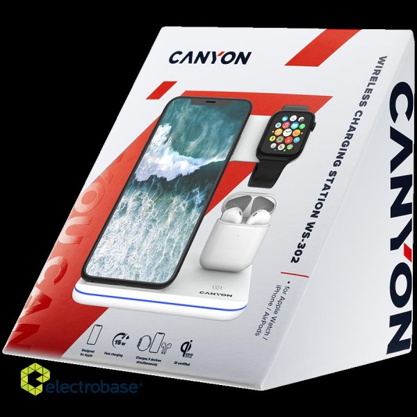 CANYON wireless charger WS-302 15W 3in1 Black фото 6