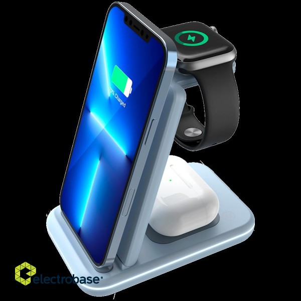 CANYON wireless charger WS-304 15W 2in1 Blue image 1