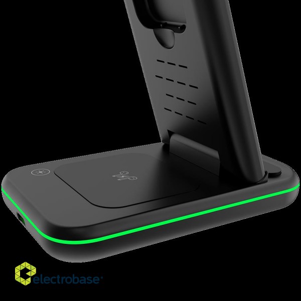 CANYON WS-304, Foldable  3in1 Wireless charger, with touch button for Running water light, Input 9V/2A,  12V/1.5AOutput 15W/10W/7.5W/5W, Type c to USB-A cable length 1.2m, with QC18W EU plug,132.51*75*28.58mm, 0.168Kg, Black фото 5