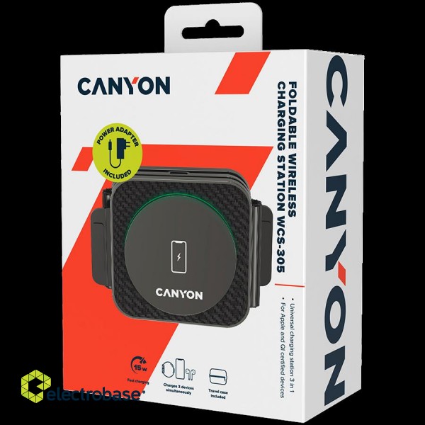 CANYON wireless charger WS-305 15W 3in1 Foldable Black image 9