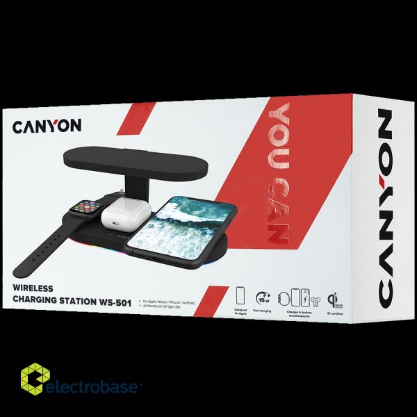 CANYON wireless charger WS-501 15W 5in1 UV Black image 8