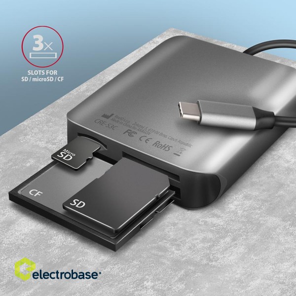Aluminum high-speed USB-C 3.2 Gen 1 memory card reader. 3 slots, UHS-II. image 3