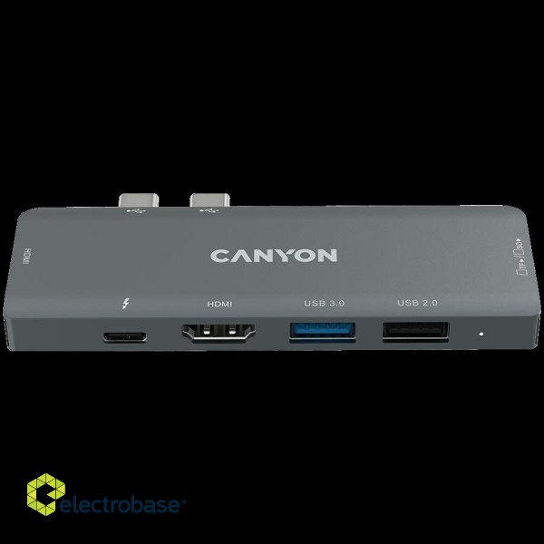 CANYON DS-5, Multiport Docking Station with 7 port, 1*Type C PD100W+2*HDMI+1*USB3.0+1*USB2.0+1*SD+1*TF. Input 100-240V, Output USB-C PD100W&USB-A 5V/1A, Aluminum alloy, Space gray, 104*42*11mm, 0.046kg(Generation B) image 1