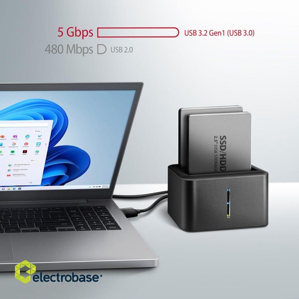 AXAGON ADSA-D25 USB 3.2 Gen 1 - 2x SATA 6G 2.5" SSD/HDD CLONE DUAL MINI dock фото 4