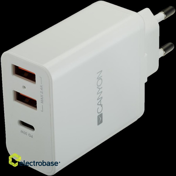 CANYON charger H-08 PD 30W USB-C 2USB-A White paveikslėlis 1