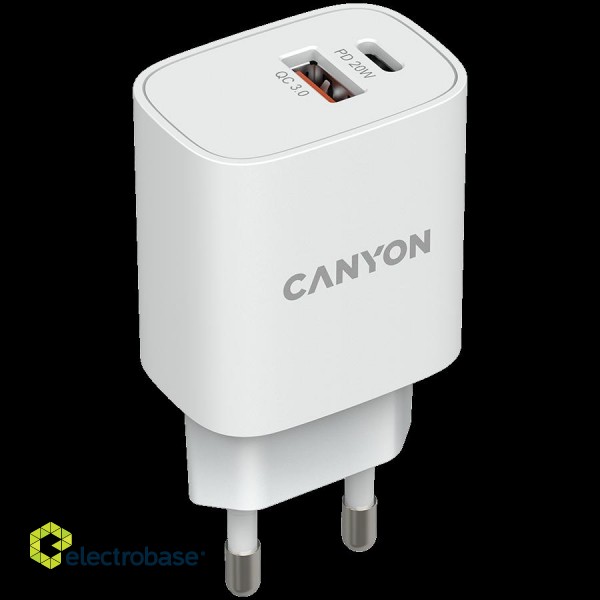 CANYON charger H-20-04 PD 20W QC 3.0 18W USB-A USB-C White фото 2