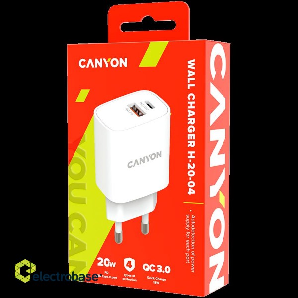 CANYON charger H-20-04 PD 20W QC 3.0 18W USB-A USB-C White фото 3