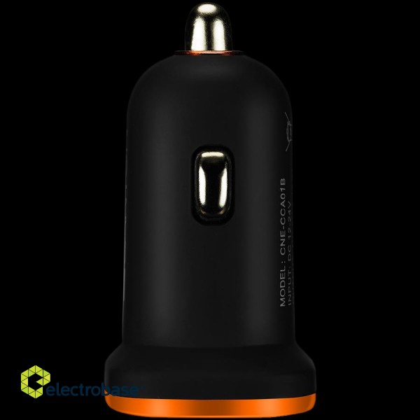 CANYON Universal 1xUSB car adapter, Input 12V-24V, Output 5V-1A, black rubber coating with orange electroplated ring(without LED backlighting), 51.8*31.2*26.2mm, 0.016kg paveikslėlis 2