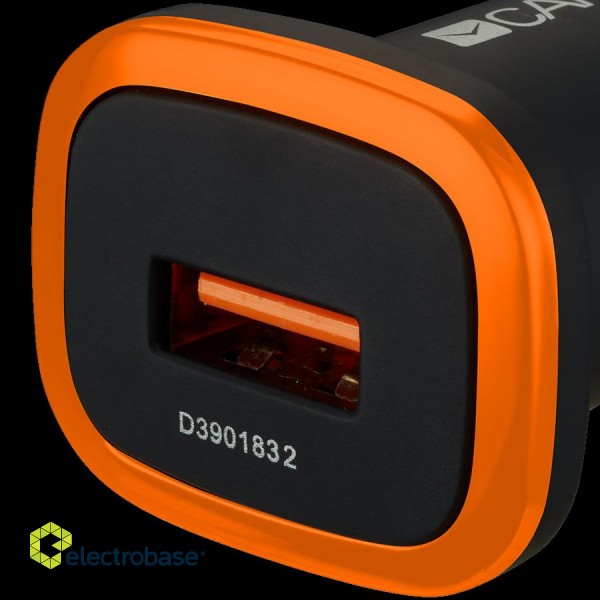 CANYON Universal 1xUSB car adapter, Input 12V-24V, Output 5V-1A, black rubber coating with orange electroplated ring(without LED backlighting), 51.8*31.2*26.2mm, 0.016kg paveikslėlis 4