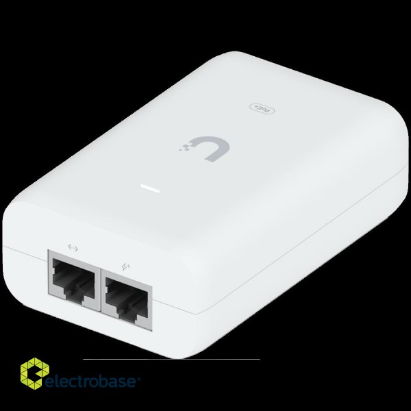 UBIQUITI PoE+ Adapter; Delivers up to 30W of PoE+; Additional power drives devices such as U6 LR, U6 Enterprise, Camera DSLR, and other PoE+ devices; Surge, peak pulse, and overcurrent protection; Contains RJ45 data input, AC cable with earth ground, and 