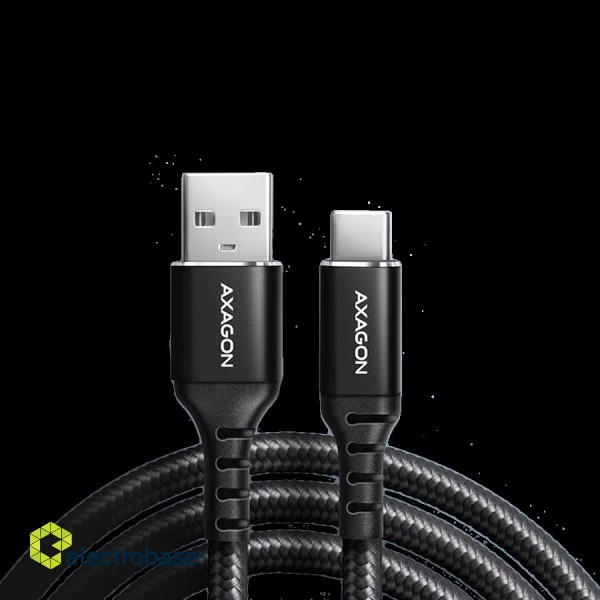 Axagon Data and charging USB 2.0 cable length 1.5 m. 3A. Black braided.