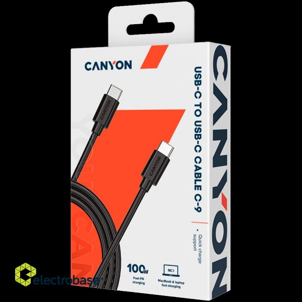 CANYON C-9, 100W, 20V/ 5A, typeC to Type C, 1.2M with Emark, Power wire :20AWG*4C,Signal wires :28AWG*4C,OD4.3mm +/- 0.2mm, PVC ,black image 2
