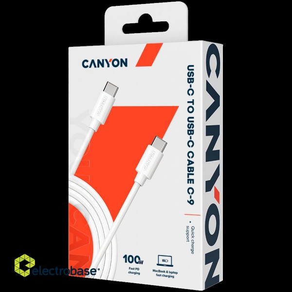 CANYON C-9, 100W, 20V/ 5A, typeC to Type C, 1.2M with Emark, Power wire :20AWG*4C,Signal wires :28AWG*4C,OD4.3mm +/- 0.2mm, PVC ,White image 2