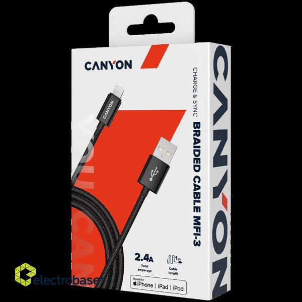 CANYON cable MFI-3 Lightning 12W 1m Black image 5