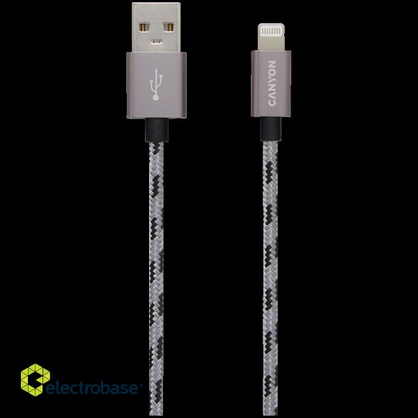 CANYON Lightning USB Cable for Apple, braided, metallic shell, 1M, Dark gray paveikslėlis 2