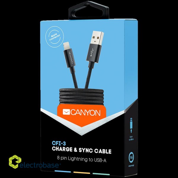 CANYON cable CFI-3 Lightning 5W 1m  Black paveikslėlis 3