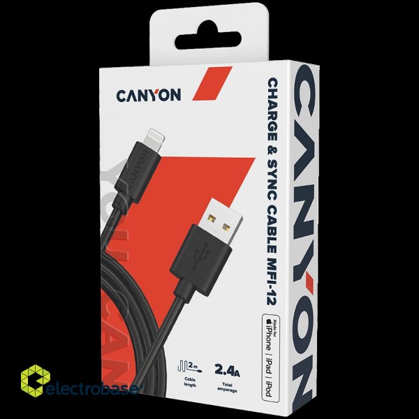 CANYON cable MFI-12 USB-A to Lightning 2m Black image 2