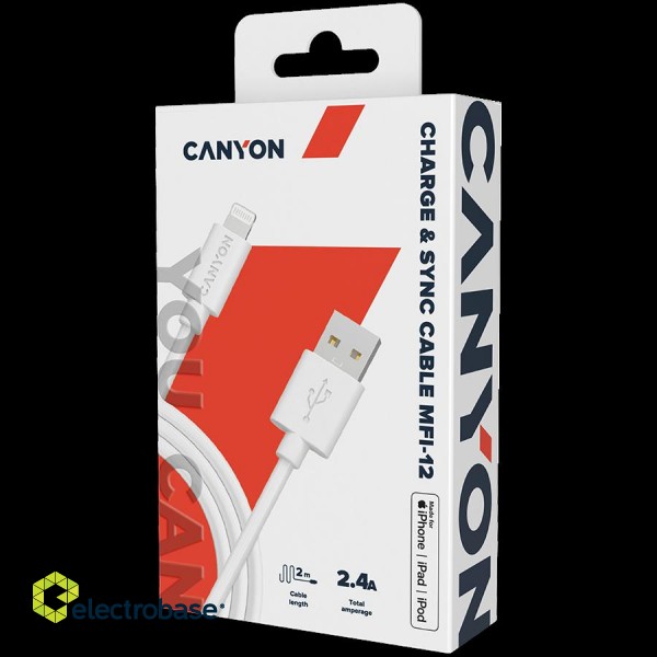 CANYON cable MFI-12 USB-A to Lightning 2m White фото 2