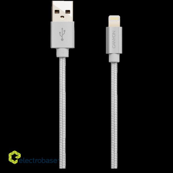 CANYON MFI-3, Charge & Sync MFI braided cable with metalic shell, USB to lightning, certified by Apple, cable length 1m, OD2.8mm, Pearl White image 1