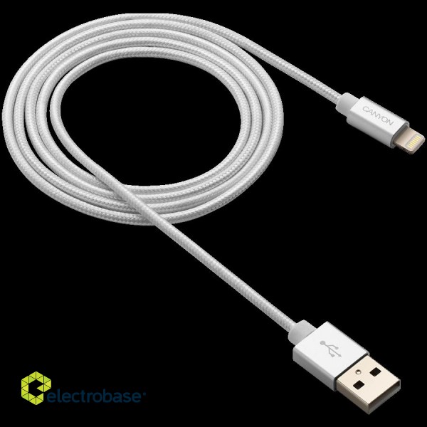 CANYON MFI-3, Charge & Sync MFI braided cable with metalic shell, USB to lightning, certified by Apple, cable length 1m, OD2.8mm, Pearl White image 3