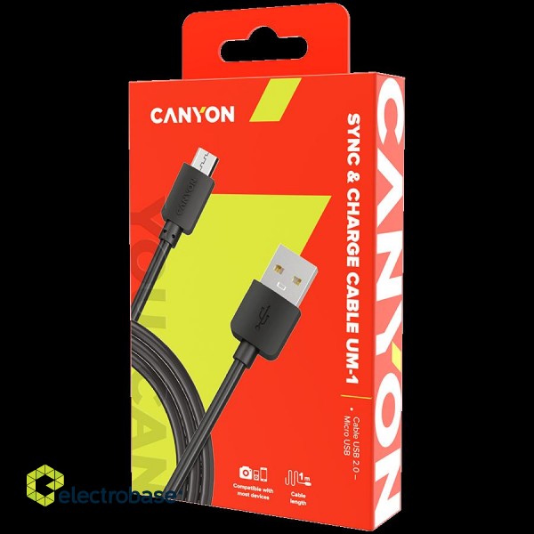 CANYON Micro USB cable, 1M, Black фото 3