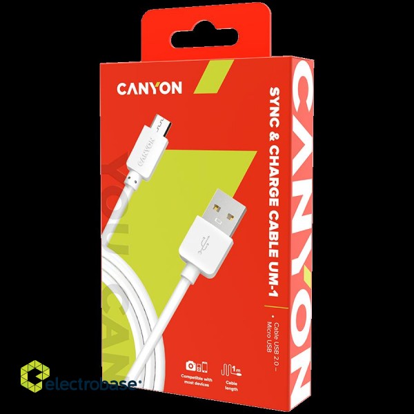 CANYON Micro USB cable, 1M, White фото 2