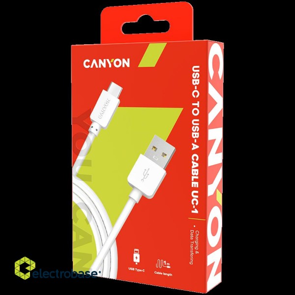 CANYON Type C USB Standard cable, 1M, White paveikslėlis 1