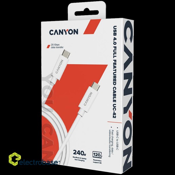 CANYON cable UC-42 USB-C to USB-C 240W 20Gbps 4k 2m White фото 2