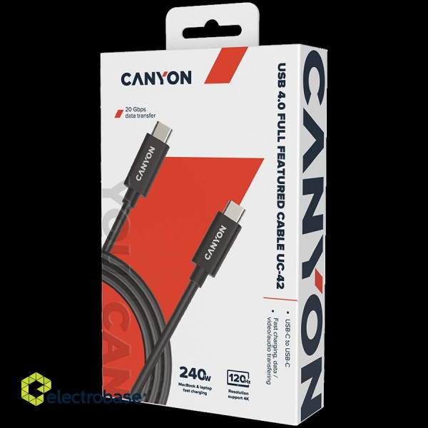 CANYON cable UC-42 USB-C to USB-C 240W 20Gbps 4k 2m Black paveikslėlis 2
