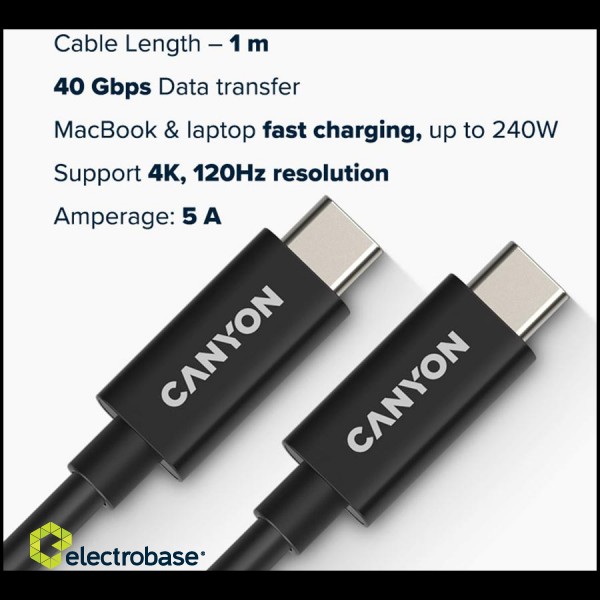 CANYON cable UC-44 USB-C to USB-C 240W 40Gbps 4k 1m Black image 3