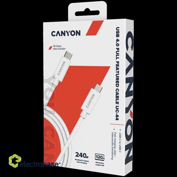 CANYON cable UC-44 USB-C to USB-C 240W 40Gbps 4k 1m White paveikslėlis 2