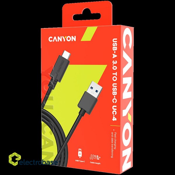 CANYON UC-4 Type C USB 3.0 standard cable, Power & Data output, 5V 3A 15W, OD 4.5mm, PVC Jacket, 1.5m, black, 0.039kg image 2