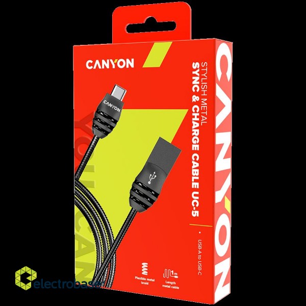 CANYON Type C USB 2.0 standard cable, Power & Data output, 5V 2A, OD 3.5mm, metallic Jacket, 1m, gun color, 0.04kg фото 2