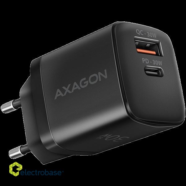 Axagon Sil wallcharger 2x port (USB-A + USB-C), PD3.0/QC4+/PPS/AFC/Apple. 30W total power.