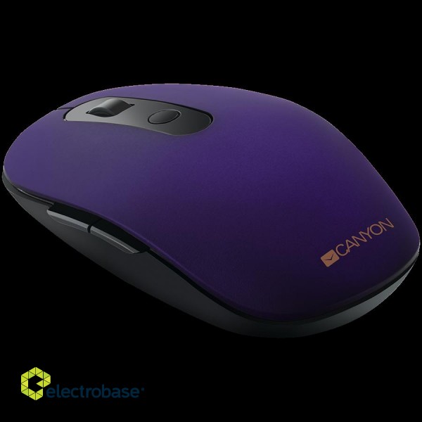 CANYON MW-9, 2 in 1 Wireless optical mouse with 6 buttons, DPI 800/1000/1200/1500, 2 mode(BT/ 2.4GHz), Battery AA*1pcs, Violet, silent switch for right/left keys, 65.4*112.25*32.3mm, 0.092kg image 3