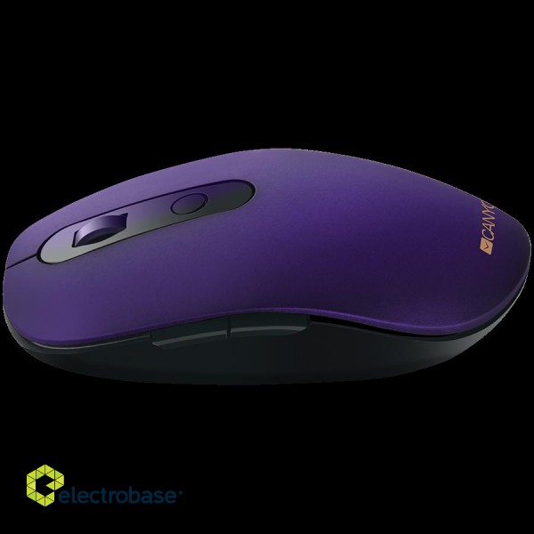 CANYON MW-9, 2 in 1 Wireless optical mouse with 6 buttons, DPI 800/1000/1200/1500, 2 mode(BT/ 2.4GHz), Battery AA*1pcs, Violet, silent switch for right/left keys, 65.4*112.25*32.3mm, 0.092kg image 4
