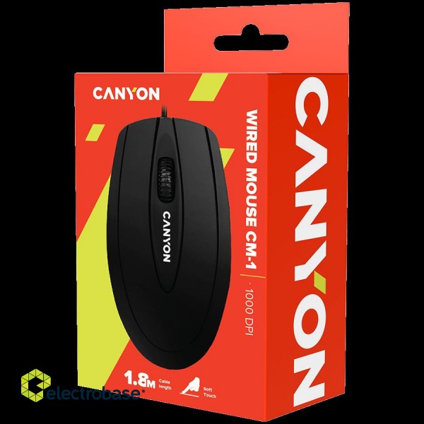 CANYON wired optical Mouse with 3 buttons, DPI 1000, Black, cable length 1.15m, 100*51*29mm, 0.07kg image 3