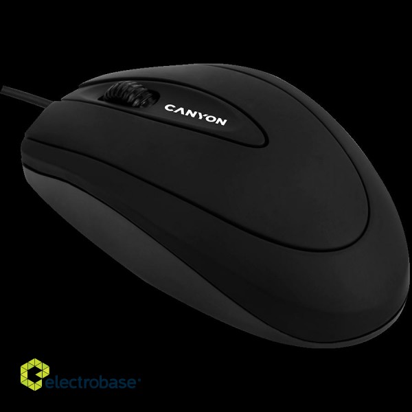 CANYON wired optical Mouse with 3 buttons, DPI 1000, Black, cable length 1.15m, 100*51*29mm, 0.07kg фото 2