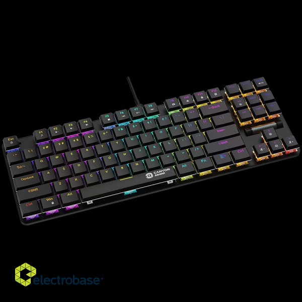 CANYON Cometstrike GK-50, 87keys Mechanical keyboard, 50million times life, GTMX red switch, RGB backlight, 20 modes, 1.8m PVC cable, metal material + ABS, US layout, size: 354*126*26.6mm, weight:624g, black image 2