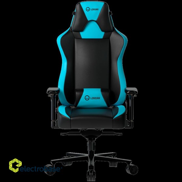 LORGAR Base 311, Gaming chair, PU eco-leather, 1.8 mm metal frame, multiblock mechanism, 4D armrests, 5 Star aluminium base, Class-4 gas lift, 75mm PU casters, Black + blue paveikslėlis 1