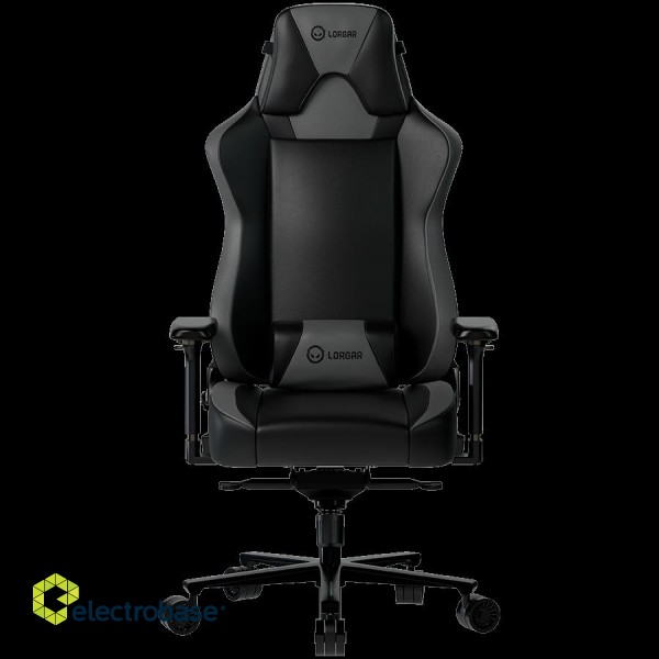 LORGAR Base 311, Gaming chair, PU eco-leather, 1.8 mm metal frame, multiblock mechanism, 4D armrests, 5 Star aluminium base, Class-4 gas lift, 75mm PU casters, Black + grey image 1