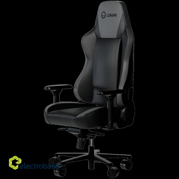 LORGAR Base 311, Gaming chair, PU eco-leather, 1.8 mm metal frame, multiblock mechanism, 4D armrests, 5 Star aluminium base, Class-4 gas lift, 75mm PU casters, Black + grey image 2
