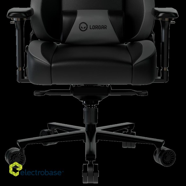 LORGAR Base 311, Gaming chair, PU eco-leather, 1.8 mm metal frame, multiblock mechanism, 4D armrests, 5 Star aluminium base, Class-4 gas lift, 75mm PU casters, Black + grey image 6