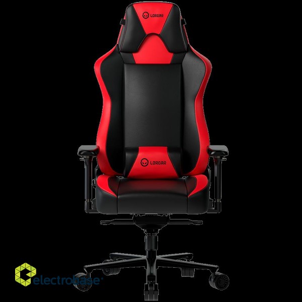 LORGAR Base 311, Gaming chair, PU eco-leather, 1.8 mm metal frame, multiblock mechanism, 4D armrests, 5 Star aluminium base, Class-4 gas lift, 75mm PU casters, Black + red paveikslėlis 1