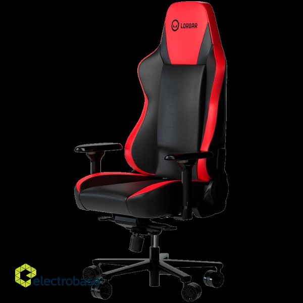 LORGAR Base 311, Gaming chair, PU eco-leather, 1.8 mm metal frame, multiblock mechanism, 4D armrests, 5 Star aluminium base, Class-4 gas lift, 75mm PU casters, Black + red image 2